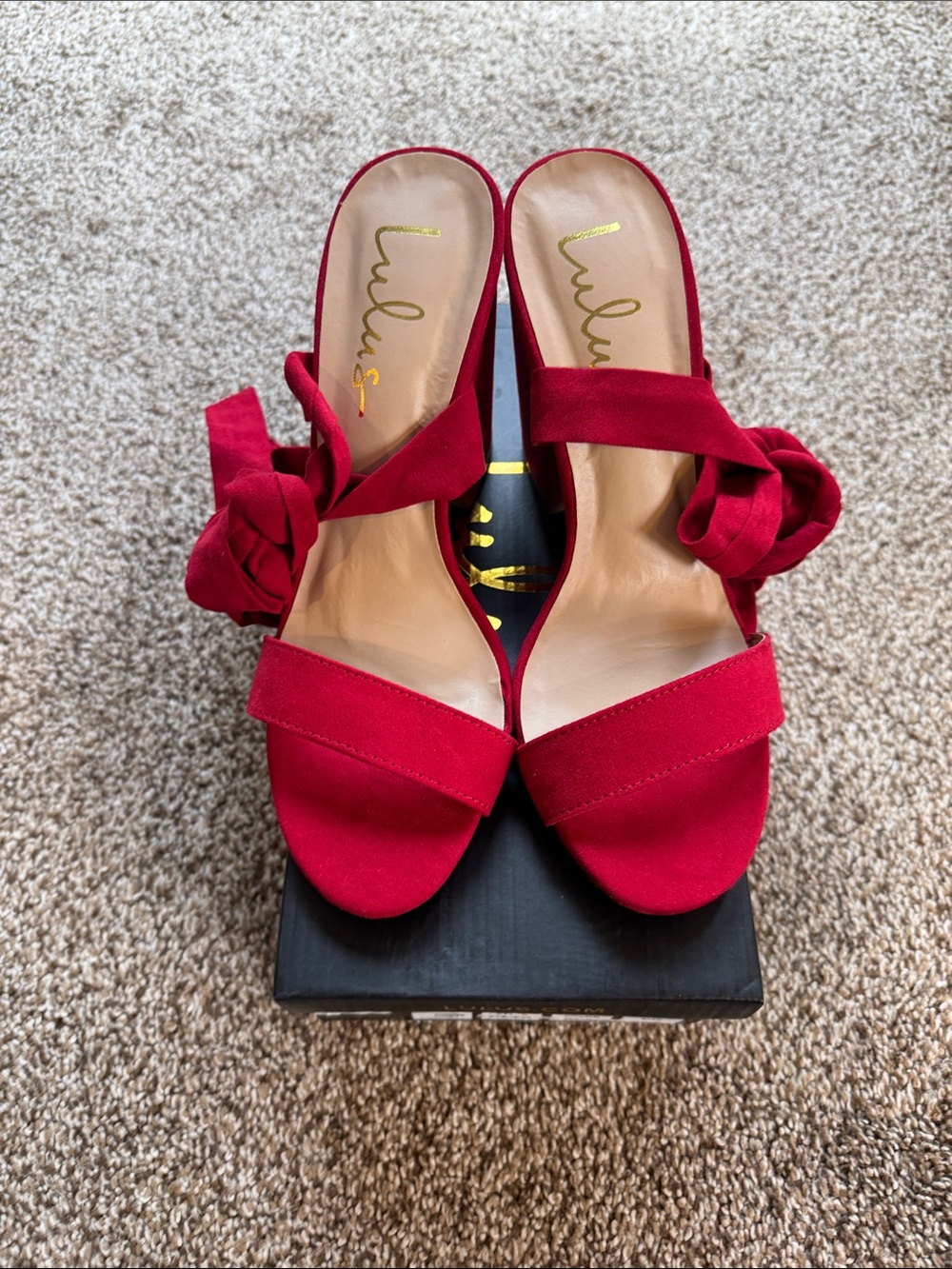 Lulu's Red Knotted Strap Heeled Sandals
